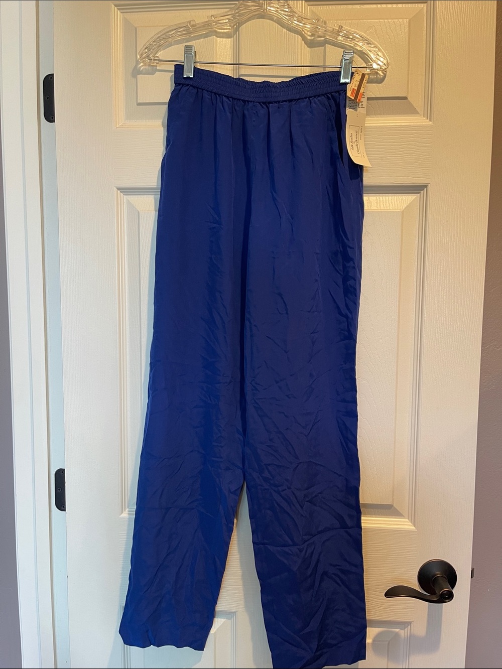Vintage Silk Studio by Claude Bennett Royal Blue 100% Silk Wide Leg Pants Size